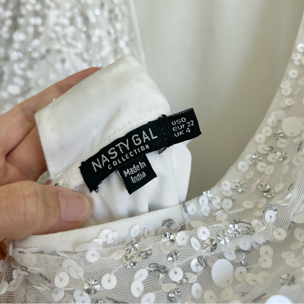 NastyGal Balloon Sleeve Sequin Embellished Mini Dress - Picture 7 of 8